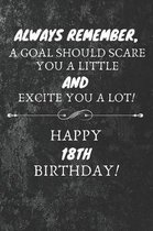 Always Remember A Goal Should Scare You A Little And Excite You A Lot Happy 18th Birthday: 18th Birthday Gift Quote / Journal / Notebook / Diary / Uni