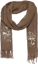 Bruine sjaal dames - Pailletten borduur - 100% Wol