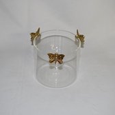 Kaarshouder, glas met gouden vlinders, 11 X Ø 12 cm