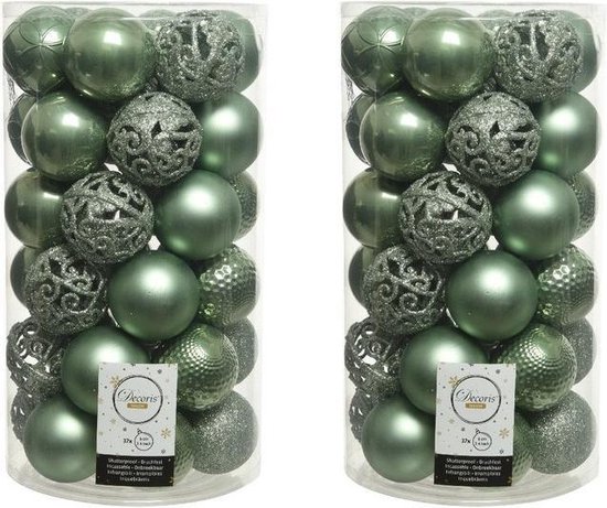 74x Salie kunststof kerstballen 6 cm Mix - Onbreekbare plastic kerstballen -... |