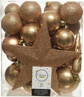 33x Camel bruine kunststof kerstballen 5-6-8 cm - Mix - Onbreekbare plastic kerstballen - Kerstboomversiering camel bruin