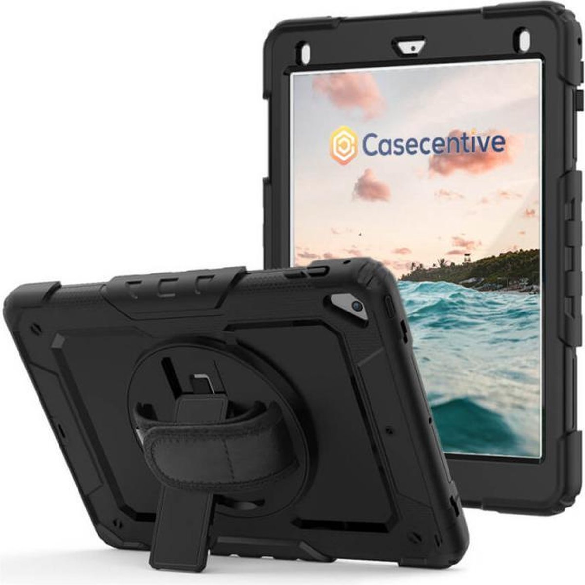 Casecentive Handstrap Pro Hardcase met handvat iPad 2017 / 2018 Hoesje zwart