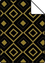 Proefstaal ESTAhome behang ruiten zwart en glanzend goud - 128829 - 26,5 x 21 cm