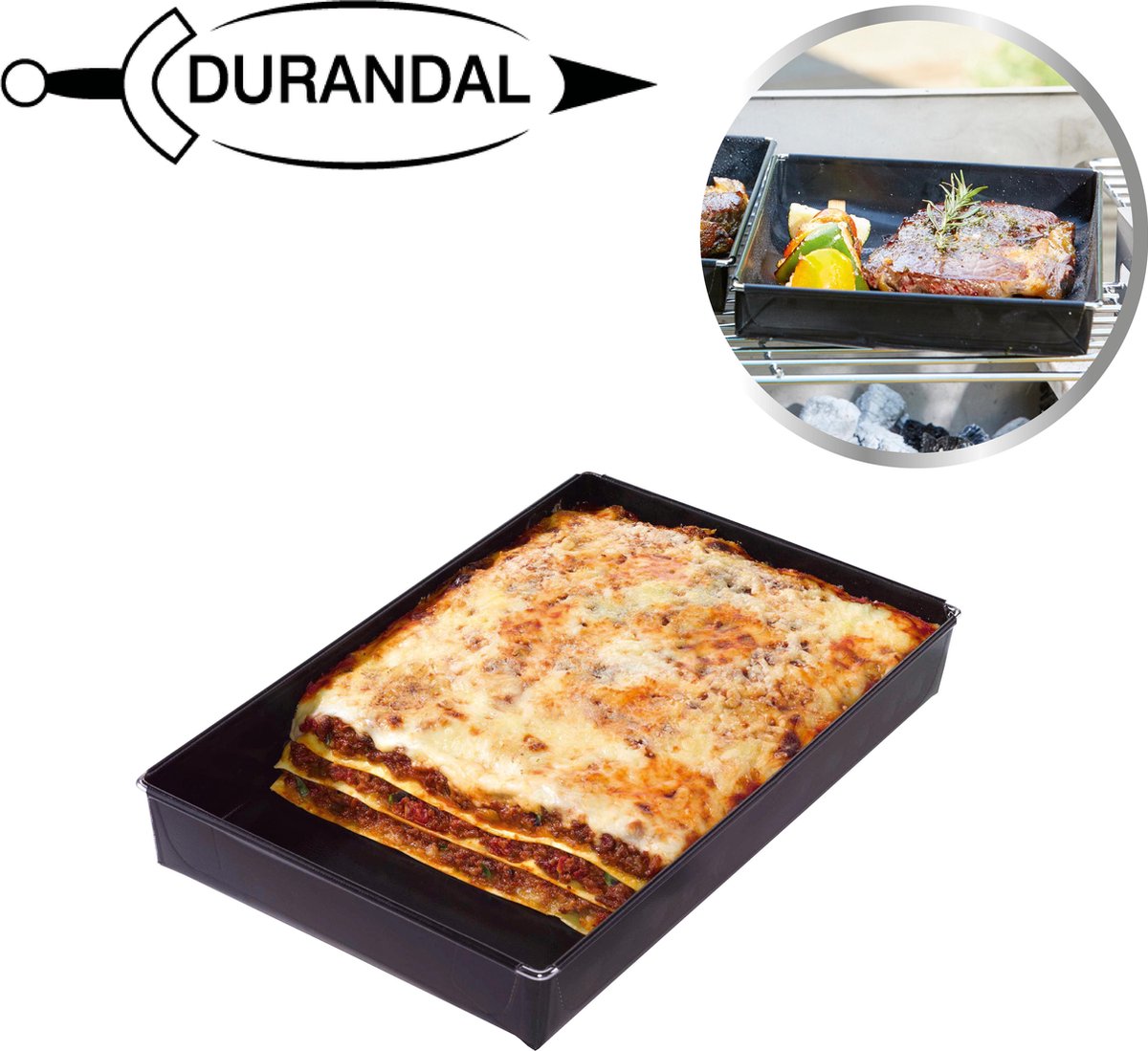 Durandal Selection Grill Tray 1,5L, grillschaal met antiaanbaklaag – ovenschaal, grill accessoires,