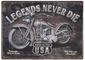 Wandbord – Legends never Die – Indian - Motor - Vintage - Retro -  Wanddecoratie – Reclame bord – Restaurant – Kroeg - Bar – Cafe - Horeca – Metal Sign - 30x40cm