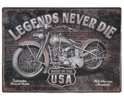 Wandbord – Legends never Die – Indian - Motor - Vintage - Retro -  Wanddecoratie – Reclame bord – Restaurant – Kroeg - Bar – Cafe - Horeca – Metal Sign - 30x40cm