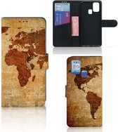 Telefoonhoesje Geschikt voor Samsung Galaxy M31 Wallet Bookcase Wereldkaart