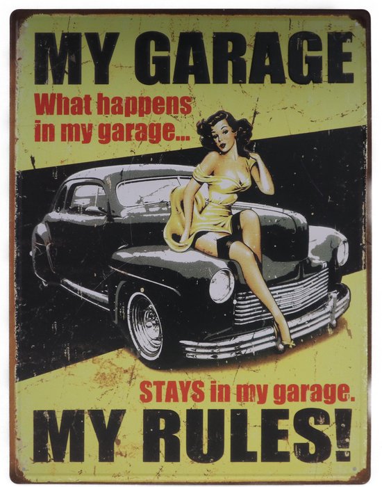 Plaque murale - My Garage My Rules - Garage automobile - Réparation automobile - Vintage - Rétro - Décoration murale - Enseigne Publicité - Restaurant - Pub - Bar - Café - Horeca - Plaque en Métal - 30x40cm
