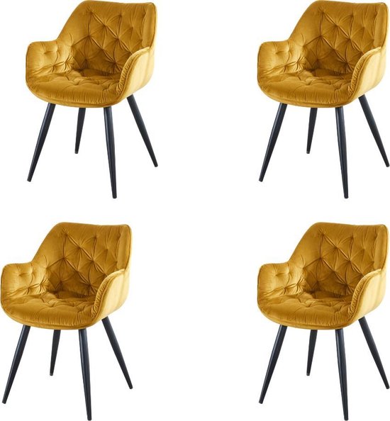 Troon Collectie - Eetkamerstoelen set 4 stuks - Maxima - Okergeel - Eetkamerstoel met armleuning - Design eetkamer stoelen - Extra stoelen voor huiskamer - Dineerstoelen – Tafelstoelen