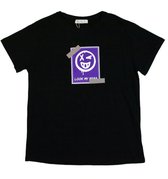 La Pèra Zwart effen T-Shirt met Smiley 100% Katoen Dames - Maat L