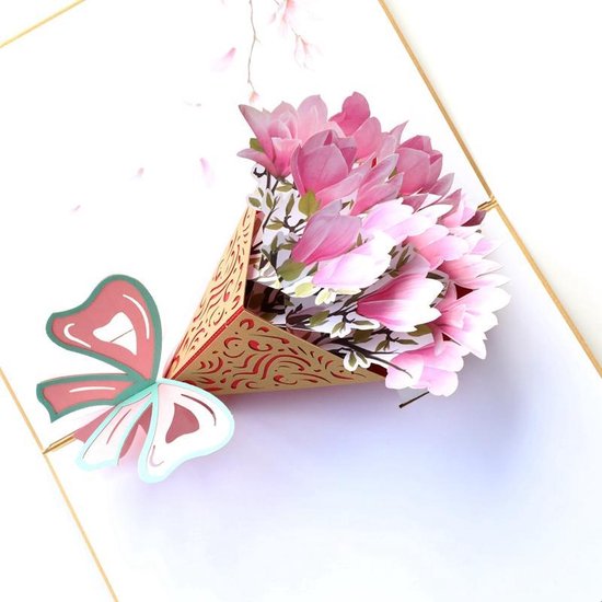 pop up bloemenkaart met boeket Magnolia Felicitatie Moederdag Bedankt Verjaardag wenskaart