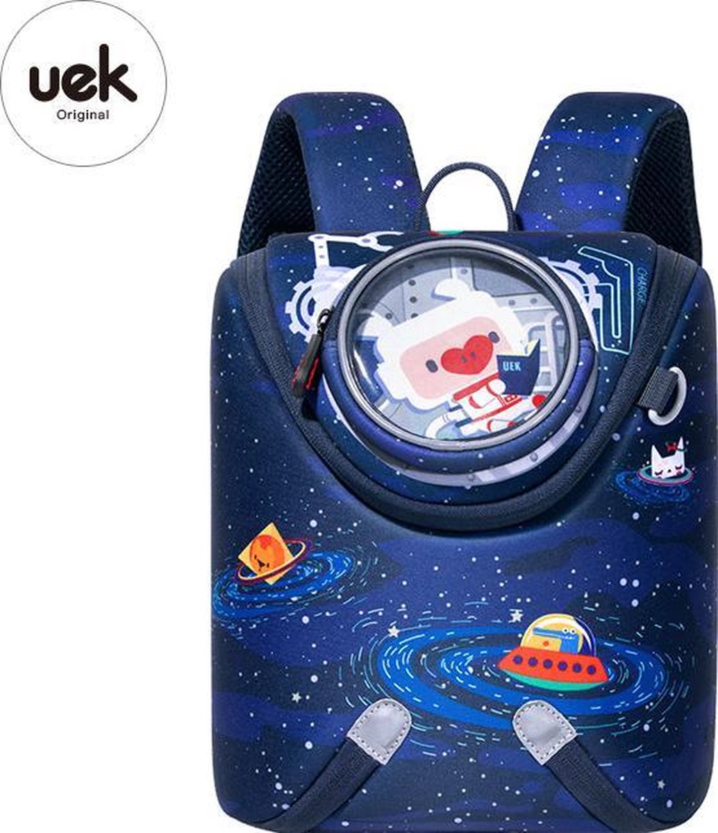 Uek kids- one-piece style backpack S- rugzak met charm sleutelhanger en stickers - jongens- donkerblauw -78-116CM