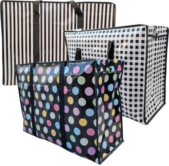 Big Shopper met rits XL Modern - 70 x 50 cm - Set van 3