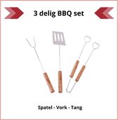 BBQ gereedschap met houten handvat - 3 delig - barbecue benodigdheden