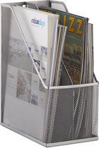 Relaxdays tijdschriftenhouder metaal - 2 vakken - tijdschriftencassette A4 - sorteerbak - zilver