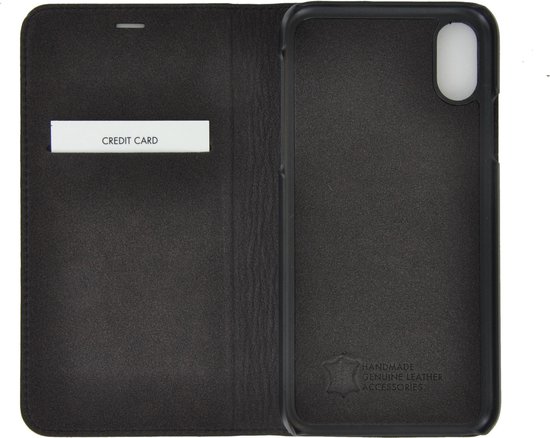Étui pour iPhone X / Xs Étui de Bookcase hoesje Ultra mince en cuir véritable Couverture Zwart antique Pearlycase