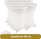 Statafelrok wit 80 cm - per 5 - partytafel - Alora tafelrok voor statafel - Statafelhoes - Bruiloft - Cocktailparty - Stretch Rok - Set van 5