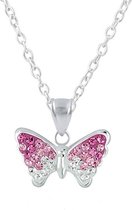 La Rosa Princesa Zilveren Vlinder Ketting Meisje - Roze Kristal