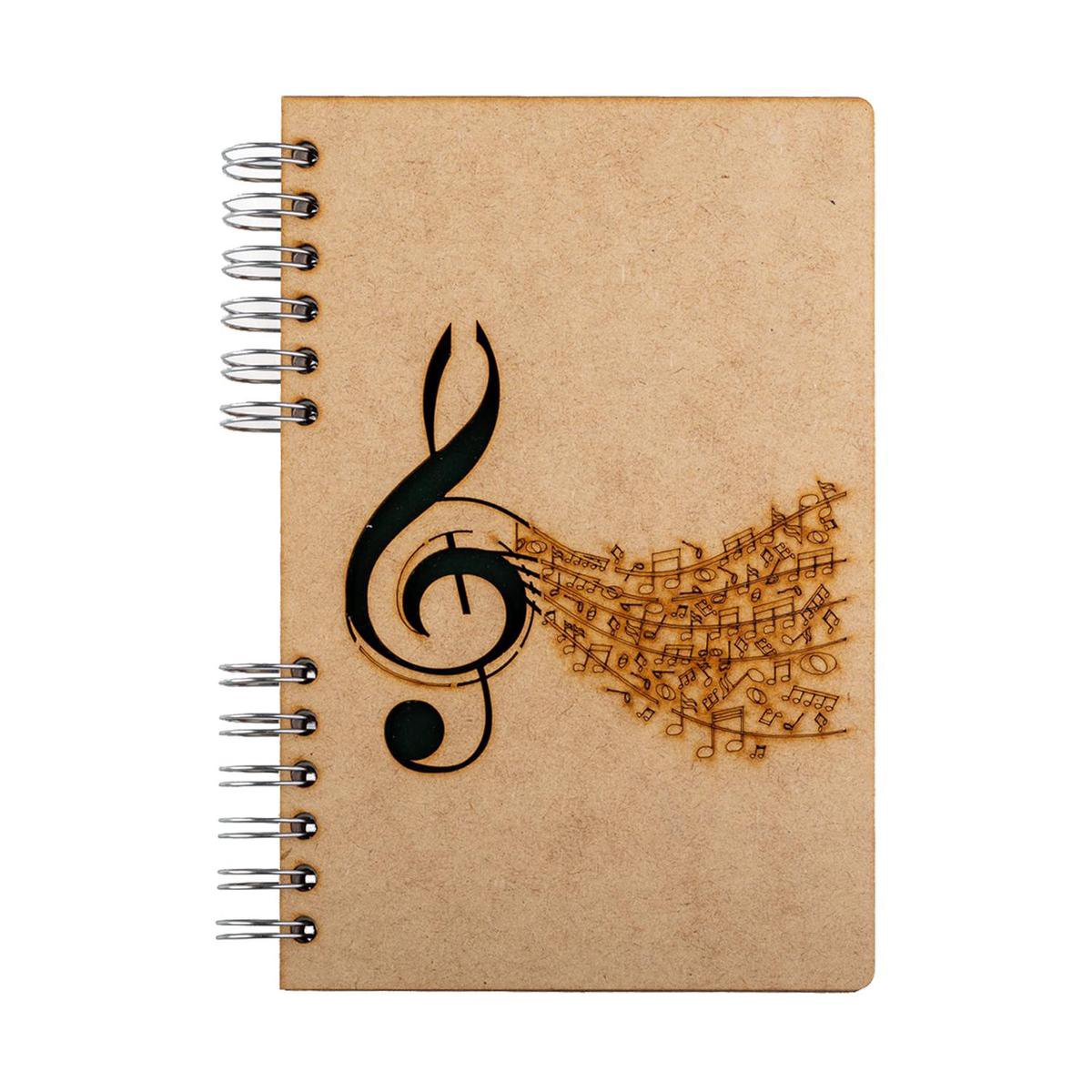KOMONI - Duurzaam houten Notitieboek - Dagboek - Gerecycled papier - Navulbaar - A6 - Gelinieerd - Muziek