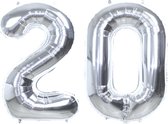 Folie Ballon Cijfer 20 Jaar Zilver 36Cm Verjaardag Folieballon Met Rietje