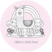 Grote ronde muursticker alpaca roze | Hello Little One | Scandinavische stijl| Wandcirkel voor babykamer, kinderkamer, meisjeskamer | wanddecoratie accessoires | cirkel afm. 80 x 8