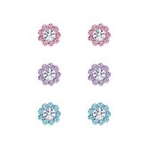 Joy|S - Zilveren bloem oorbellen kristal | set | 3 paar