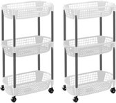 2x Witte opberg trolleys/roltafels met 3 manden 71 cm - Etagewagentje/karretje met opbergkratten