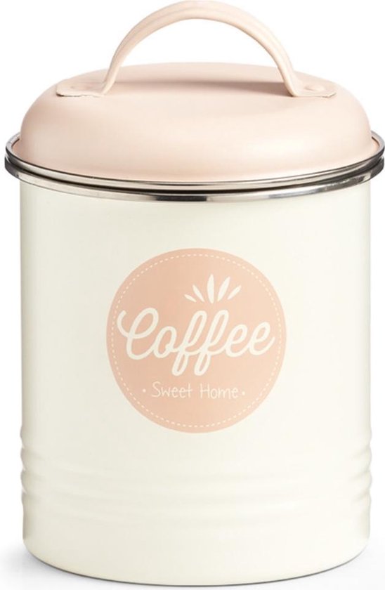 Wit/roze koffie bewaar/voorraad blik 11 x 16 cm 2 liter - Keukenbenodigdheden - Keukenaccessoires/decoratie - Vers houden - Voorraad/bewaar/opslagblikken - Koffie bewaren blikken
