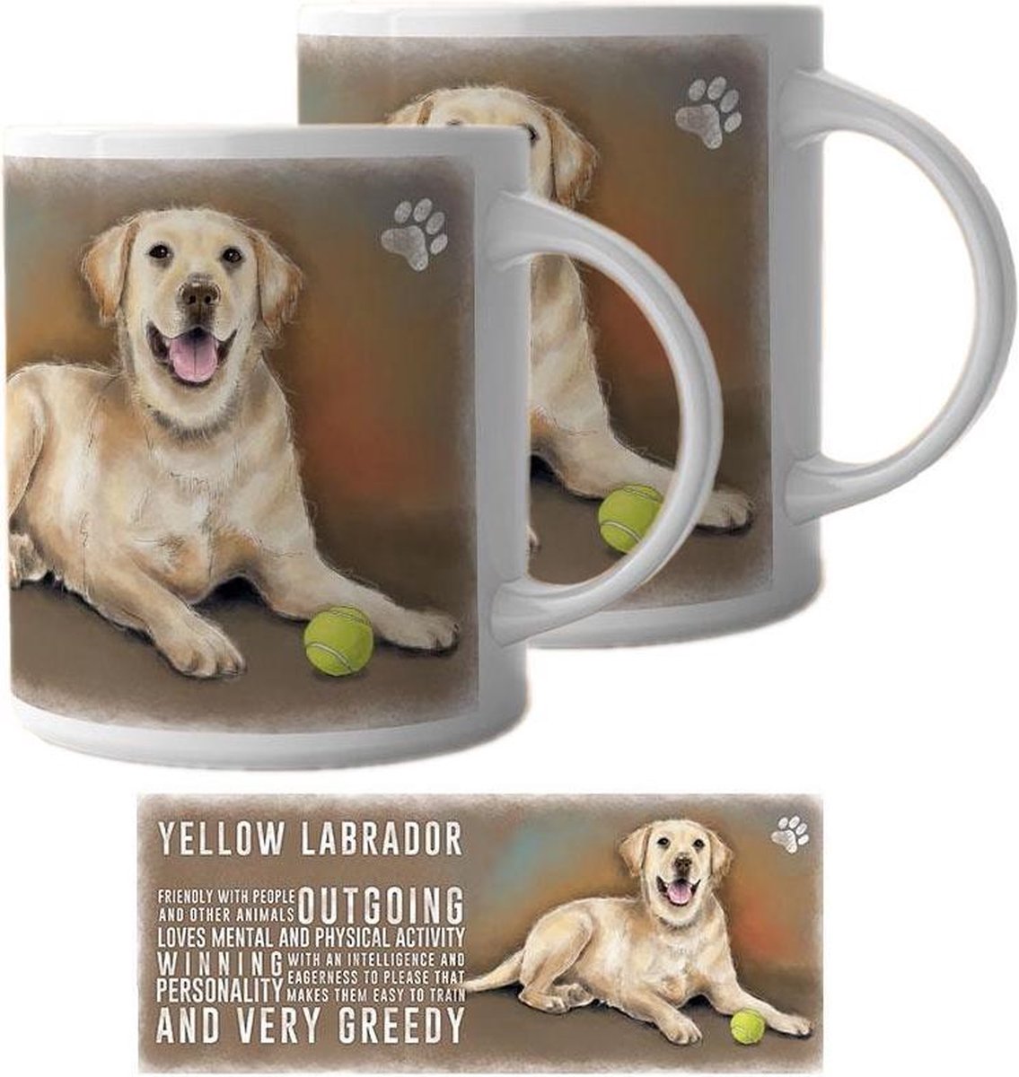 Set van 2x stuks koffie/thee mokken Labrador Retriever 300 ml - Keramiek bekers - Honden liefhebbers cadeau artikelen.