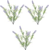 8x stuks groene/lilapaarse Lavandula/lavendel kunstplant 44 cm bosje/bundel - Kunstplanten/nepplanten