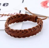 Armband heren - grof gevlochten leer - licht bruin - Sorprese - zelf in grootte instelbaar - 17-24 cm - unisex - model H - Cadeau