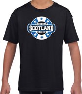 Have fear Scotland is here t-shirt met sterren embleem in de kleuren van de Schotse vlag - zwart - kids - Schotland supporter / Schots elftal fan shirt / EK / WK / kleding 134/140