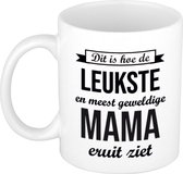 Dit is hoe de leukste en meest geweldige mama eruitziet cadeau koffiemok / theebeker - wit - 300 ml - verjaardag / Moederdag - cadeau tekstmokken