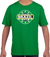 Have fear Brazil is here t-shirt met sterren embleem in de kleuren van de Braziliaanse vlag - groen - kids - Brazilie supporter / Braziliaans elftal fan shirt / EK / WK / kleding 134/140