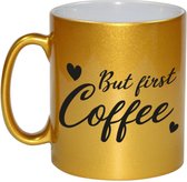 But first coffee gouden cadeau mok / beker met hartjes 330 ml