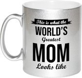 This is what the worlds greatest mom looks like cadeau koffiemok / theebeker - 330 ml - zilverkleurig - Moederdag - verjaardag / bedankje / cadeau - tekst mokken