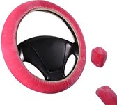 Zachte Pluche Stuurhoes - Stuurhoes Auto - Stuurhoes Set - Donker Roze