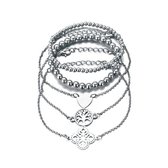 Set Armbanden Symbol | 5 - delig | Zilverkleurig | 18-19,5 cm