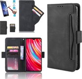 Xiaomi Redmi 9A Book Case Zwart Cover Case Hoesje Lederen Pu - 1 x Tempered Glass Screenprotector PMTBL