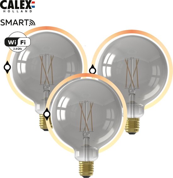 Cirkel Tulpen Lyrisch Calex Smart Home - slimme Wifi Globe Filament lamp - Titanium smoky coating  - set van 3 | bol.com