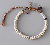 Armband - dames - 1 snoer - ronde platte kralen - wit zwart gestipt - met bedels - Sorprese - zelf instelbaar - 16-22 cm - geluksarmband - Boeddhisme - Tibetaans - model H - Moeder