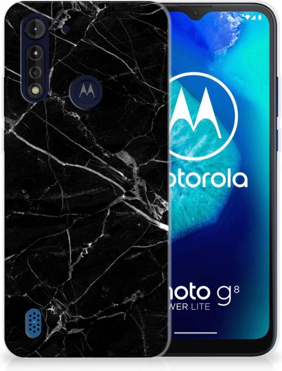 Motorola Moto G8 Power Lite TPU Siliconen Hoesje Marmer Zwart - Origineel Cadeau Vader