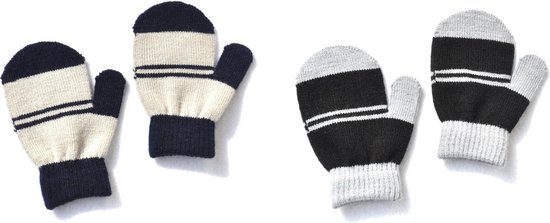 2 paar - baby dreumes jongens wanten (1 t/m 3 jaar) - grijs zwart strepen - jongens handschoenen