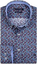 Giordano Heren Overhemd Blauw Rode Cirkel Print Satijn Regular Fit - L
