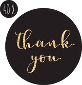 40x Sticker | THANK YOU | zwart & goud | 25 mm