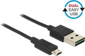 DeLOCK -Easy-USB Micro B naar Easy-USB-A kabel - USB2.0 - tot 2A / zwart - 5 meter