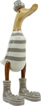 Houten eend streep hoed en schoen grijs S - Hout - 28x16x10 cm - Multicolour - India - Sarana - Fairtrade