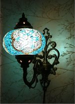 Oosterse Lamp – Wandlamp - Mozaïek Lamp - Turkse Lamp - Marokkaanse Lamp - Ø 19 cm - Hoogte 28 cm - Handgemaakt - Authentiek - Blauw