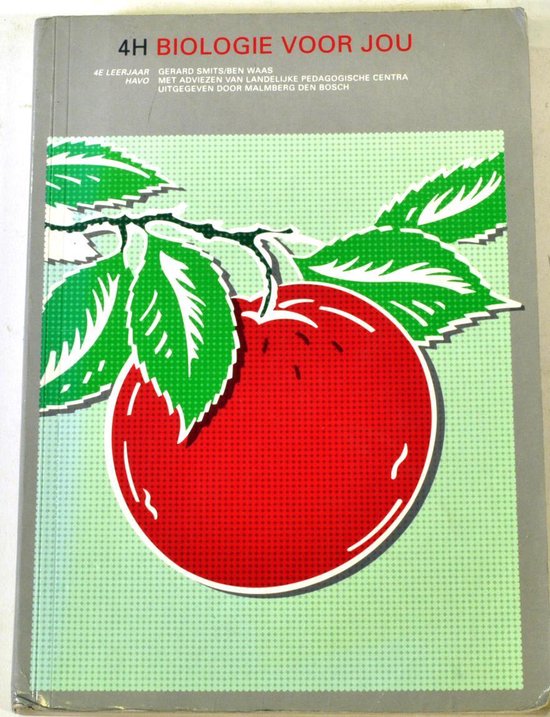 Voorpagina van '4H Biologie voor jou'. Rode appel met groene bladeren op een lichtgroene achtergrond.