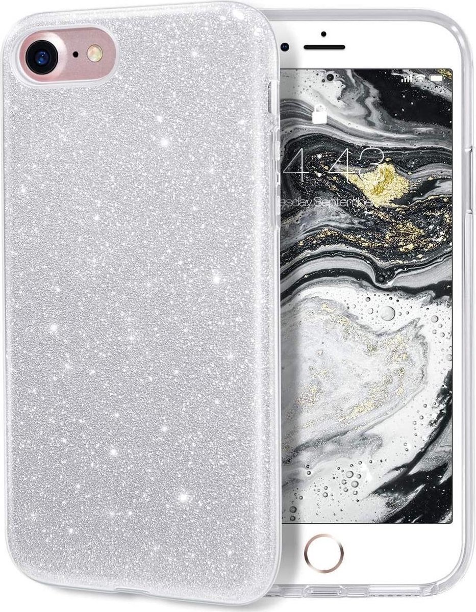 iPhone case Zilver Glitter voor iPhone 7 & 8 - iPhone SE 2020 hoesje - iPhone 7 hoesje - iPhone 8 hoesje - iPhone SE 2 hoesje - beschermhoes